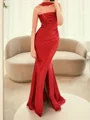 Sheath Straight Pleated Sweep Train Silk Like Satin Corset Prom Dress