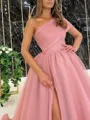 Ball Gown One-Shoulder Sweep Train Organza Prom Dress With Leg Slit