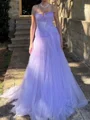 A-line Straight Ruffles Court Train Tulle Corset Prom Dress