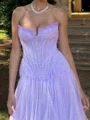 A-line Straight Ruffles Court Train Tulle Corset Prom Dress
