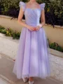 A-line Square Ruffles Ankle-Length Tulle Prom Dress