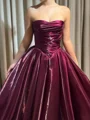 A-line Straight Pleated Floor-Length Metallic Satin Corset Prom Dress
