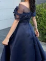 A-line Off-the-Shoulder Flower Ankle-Length Satin Corset Prom Dress