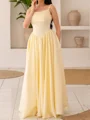 A-line Spaghetti Straps Ruffles Floor-Length Silk Like Satin Corset Prom Dress