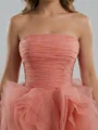 A-line Straight Cascading Ruffles Floor-Length Tulle Corset Prom Dress