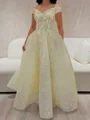 A-line Off-the-Shoulder Ruffles Floor-Length Tulle Corset Prom Dress