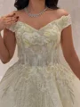 A-line Off-the-Shoulder Ruffles Floor-Length Tulle Corset Prom Dress