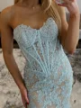 Mermaid Sweetheart Appliques Lace Sweep Train Lace Corset Prom Dress