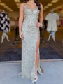 Sheath Spaghetti Straps Sequin Sweep Train Prom Dress