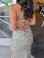 Sheath Spaghetti Straps Sequin Sweep Train Prom Dress