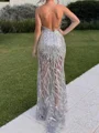 Sheath One-Shoulder Sequin Sweep Train Tulle Corset Prom Dress