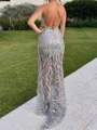 Sheath One-Shoulder Sequin Sweep Train Tulle Corset Prom Dress