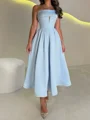 A-line Straight Ruffles Ankle-Length Satin Corset Prom Dress
