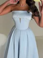 A-line Straight Ruffles Ankle-Length Satin Corset Prom Dress