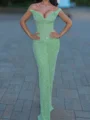 Sheath Off-the-Shoulder Sequin Floor-Length Prom Dress