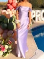 Sheath Off-the-Shoulder Pleated Floor-Length Silk Like Satin Prom Dress