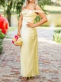 Sheath Off-the-Shoulder Pleated Floor-Length Silk Like Satin Prom Dress