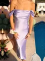 Sheath Off-the-Shoulder Pleated Floor-Length Silk Like Satin Prom Dress