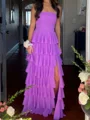 A-line Straight Cascading Ruffles Floor-Length Chiffon Corset Prom Dress