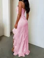 Sheath Spaghetti Straps Ruffles Floor-Length Silk Like Satin Prom Dress