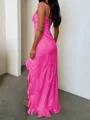 Sheath Spaghetti Straps Ruffles Floor-Length Silk Like Satin Prom Dress