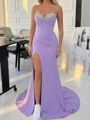 Sheath Sweetheart Beading Court Train Stretch Crepe Corset Prom Dress