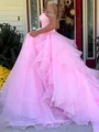 A-line Off-the-Shoulder Ruffles Cathedral Train Tulle Corset Prom Dress