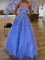 A-line Sweetheart Appliques Lace Floor-Length Tulle Corset Prom Dress