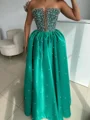 A-line Straight Rhinestone Floor-Length Satin Corset Prom Dress