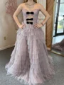 A-line Sweetheart Cascading Ruffles Sweep Train Chiffon Prom Dress