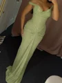 Sheath Off-the-Shoulder Pleated Floor-Length Prom Dress