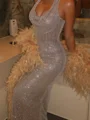 Sheath Halter Sequin Floor-Length Corset Prom Dress