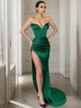 Sheath/Column Sweetheart Sweep Train Satin Prom Dress With Leg Slit