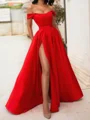 A-line Off-the-Shoulder Ruffles Floor-Length Stretch Crepe Prom Dress