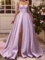 A-line Sweetheart Ruffles Chapel Train Satin Corset Prom Dress