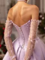 A-line Sweetheart Ruffles Chapel Train Satin Corset Prom Dress