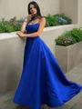 A-Line/Princess Spaghetti Straps Sweep Train Satin Prom Dress
