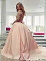 Ball Gown Off-the-Shoulder Court Train Satin Prom Dress With Bow