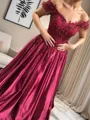 Ball Gown Off-the-Shoulder Floor-Length Satin Prom Dress With Appliques Lace