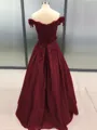 Ball Gown Off-the-Shoulder Floor-Length Satin Prom Dress With Appliques Lace