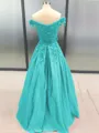 Ball Gown Off-the-Shoulder Floor-Length Satin Prom Dress With Appliques Lace