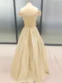 Ball Gown Off-the-Shoulder Floor-Length Satin Prom Dress With Appliques Lace