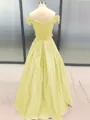 Ball Gown Off-the-Shoulder Floor-Length Satin Prom Dress With Appliques Lace