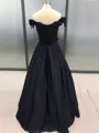 Ball Gown Off-the-Shoulder Floor-Length Satin Prom Dress With Appliques Lace