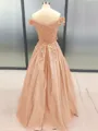 Ball Gown Off-the-Shoulder Floor-Length Satin Prom Dress With Appliques Lace
