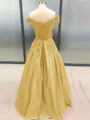 Ball Gown Off-the-Shoulder Floor-Length Satin Prom Dress With Appliques Lace