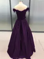 Ball Gown Off-the-Shoulder Floor-Length Satin Prom Dress With Appliques Lace