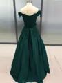 Ball Gown Off-the-Shoulder Floor-Length Satin Prom Dress With Appliques Lace