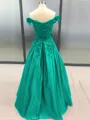 Ball Gown Off-the-Shoulder Floor-Length Satin Prom Dress With Appliques Lace