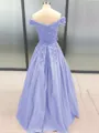 Ball Gown Off-the-Shoulder Floor-Length Satin Prom Dress With Appliques Lace
